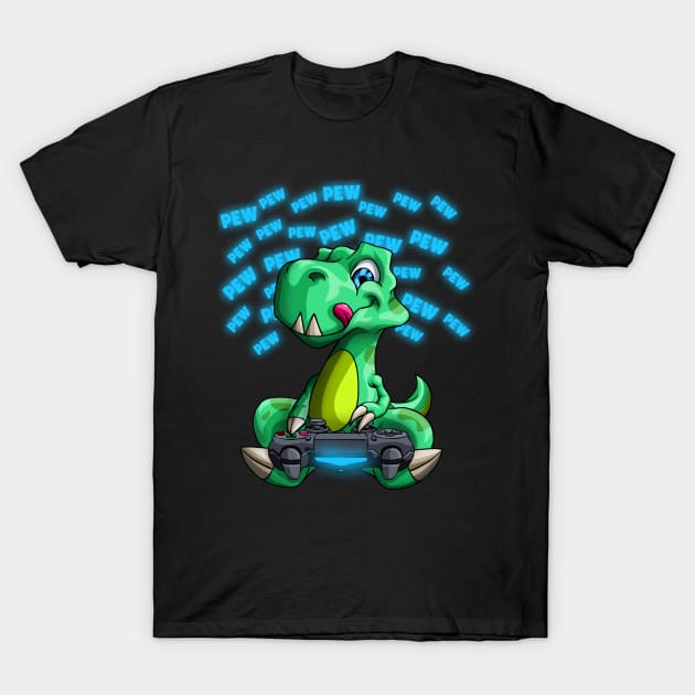 Pew Gamer Trex Funny PewPewPew Video Gaming Gift T-Shirt by Blink_Imprints10